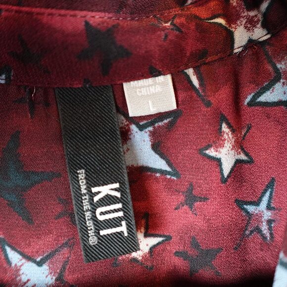 Kut From The Kloth Patriotic Blouse Womens Large Red White Blue Stars USA Button - Picture 3 of 13